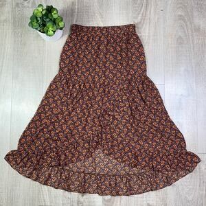 NWT SEE U SOON Women's Brown Floral Pattern Cottage Core Midi Skirt